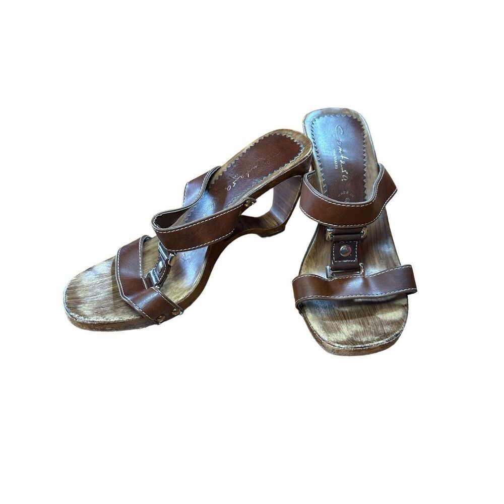 Italian Shoemakers  Contesa‎ Wood Look Wedge Brown Sandals Sz 6 Made In Italy
